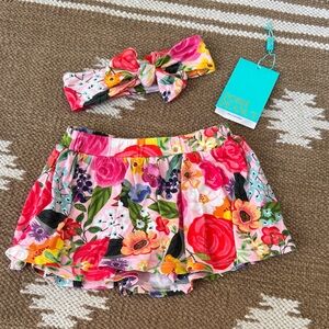 Posh Peanut Petra Floral Skort with Headband